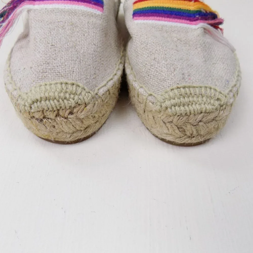 new! soludos espadrilles slip ons smoking flat loafer rainbow striped fringe